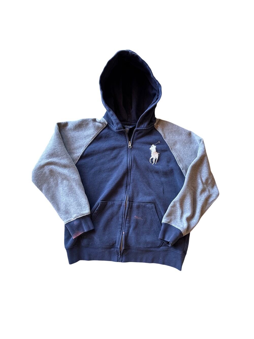 Polo Ralph Lauren Big Pony White Logo Navy Blue Gray Full Zip Youth L Jacket